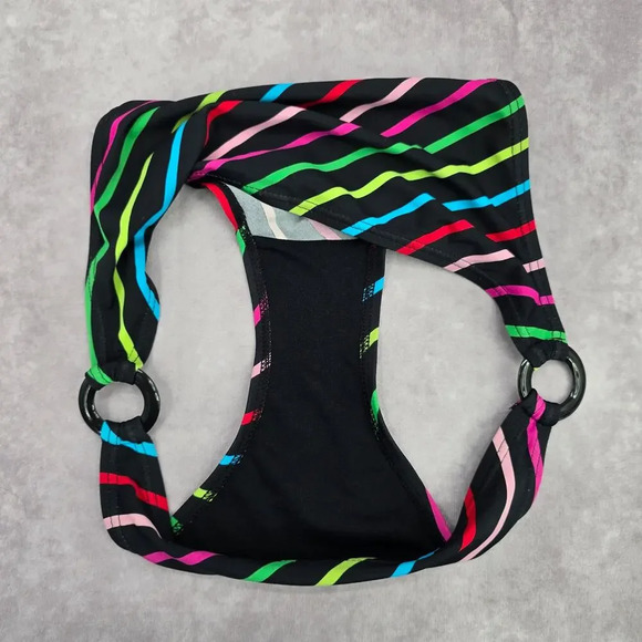 Malibu Dream Girl Black Red Pink Stripe Cheeky Bikini Bottom Swimwear M Medium - Picture 8 of 8